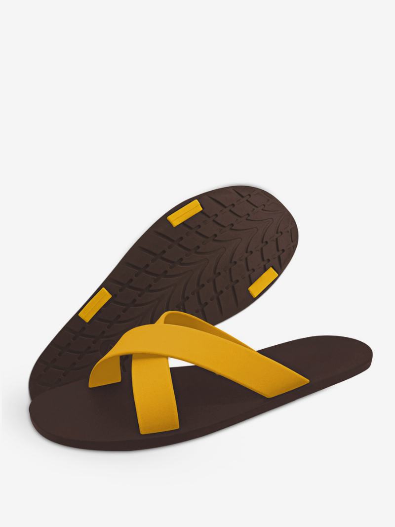 Ανδρικά Σανδάλια Slip-on Color Block Flat Slippers - Καφέ Καφέ