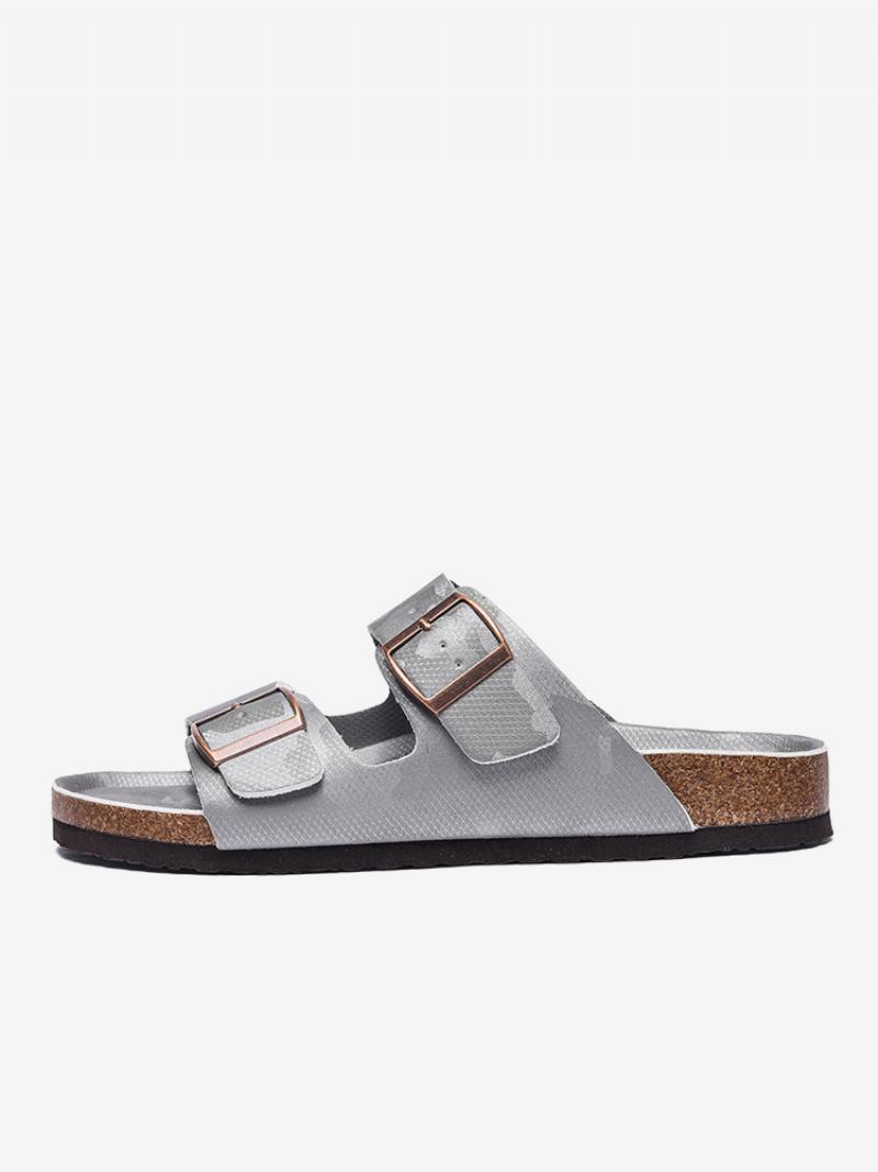 Ανδρικά Σανδάλια Slip-on Color Block Pu Δερμάτινη Σπλιτ Σόλα - Ασημί