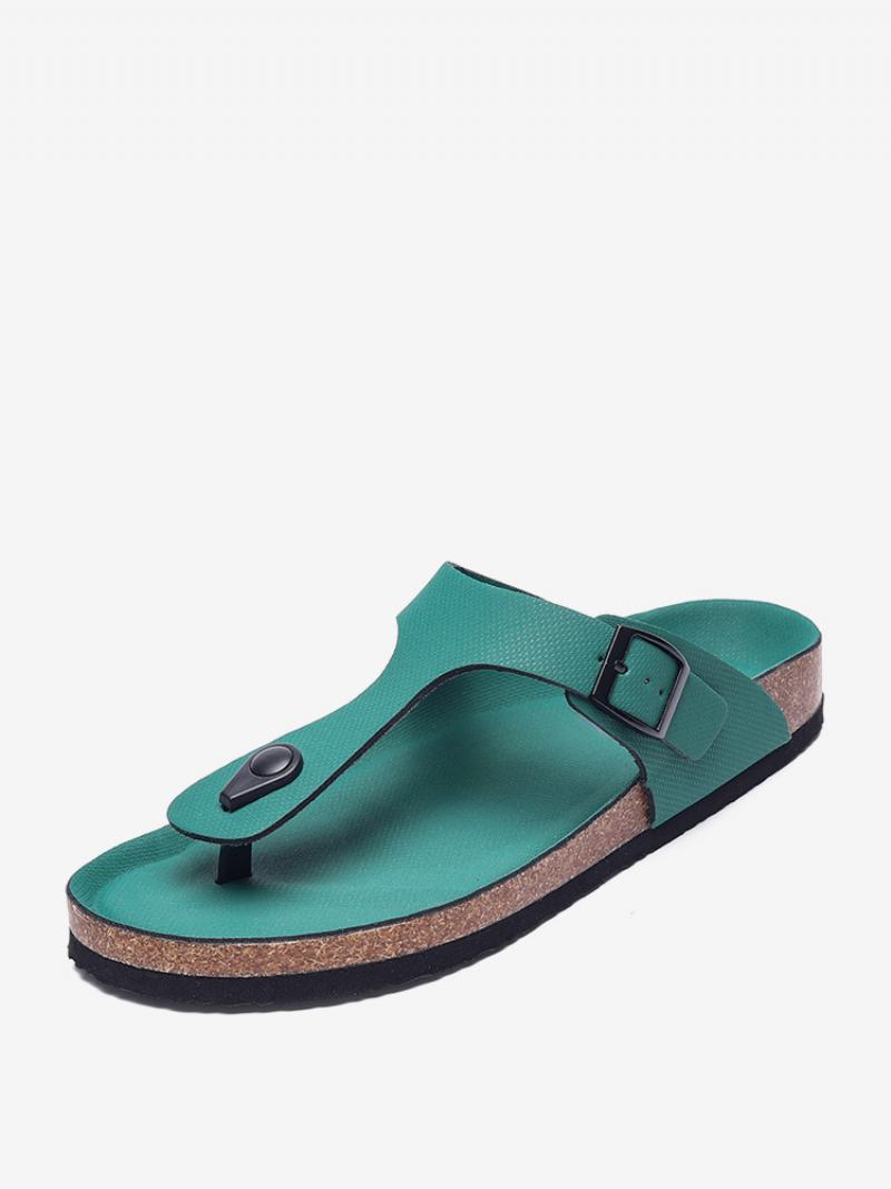 Ανδρικά Σανδάλια Slip-on Color Block Pu Δερμάτινη Σπλιτ Σόλα - Hunter Green