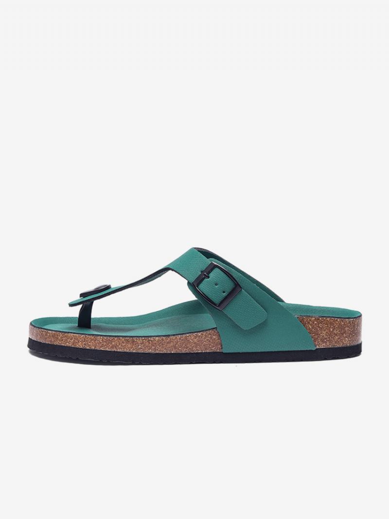 Ανδρικά Σανδάλια Slip-on Color Block Pu Δερμάτινη Σπλιτ Σόλα - Hunter Green