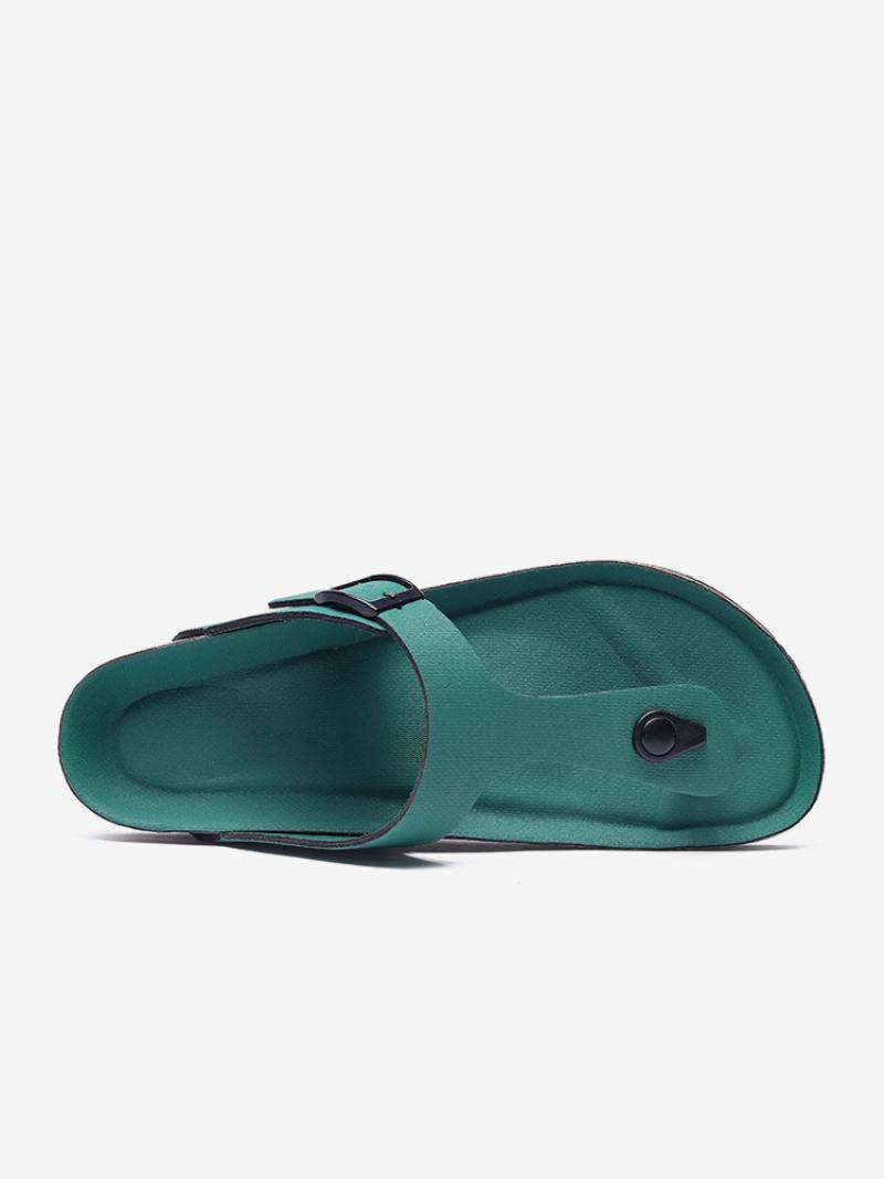 Ανδρικά Σανδάλια Slip-on Color Block Pu Δερμάτινη Σπλιτ Σόλα - Hunter Green