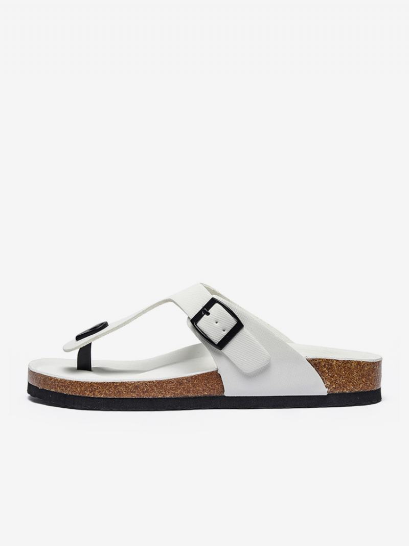 Ανδρικά Σανδάλια Slip-on Color Block Pu Δερμάτινη Σπλιτ Σόλα - Λευκό