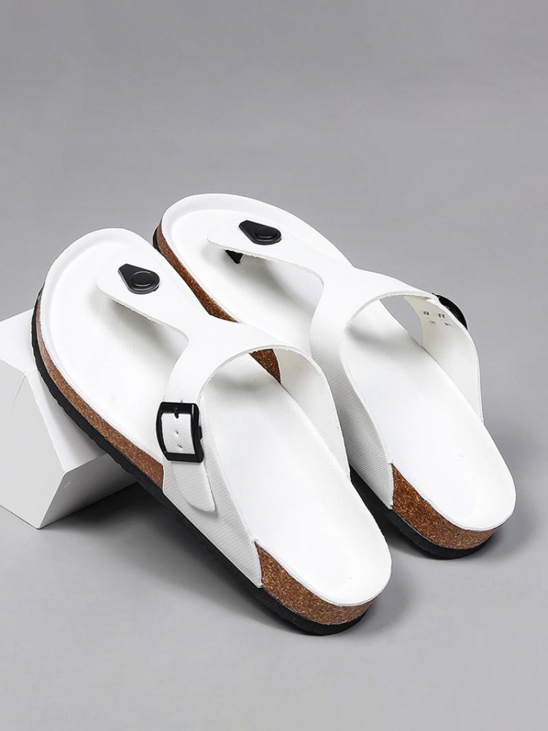 Ανδρικά Σανδάλια Slip-on Color Block Pu Δερμάτινη Σπλιτ Σόλα - Λευκό