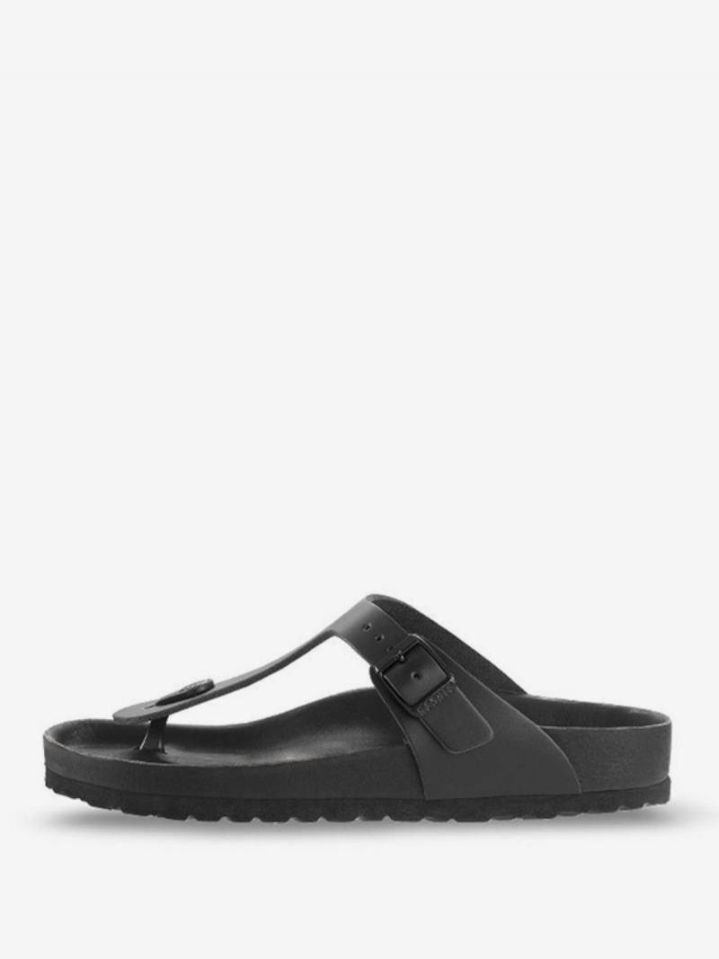 Ανδρικά Σανδάλια Slip-on Pu Δερμάτινα Λαστιχένια Σόλα Παντόφλες Επίπεδα - Μαύρο