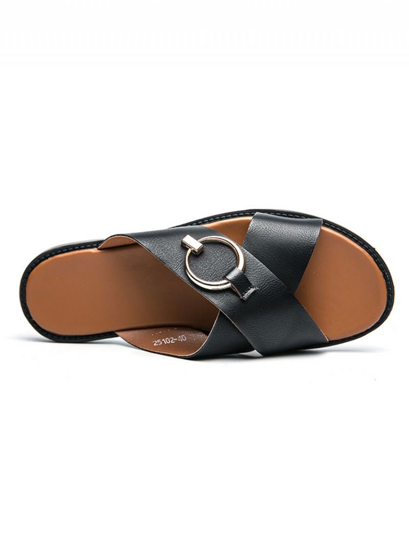 Ανδρικά Σανδάλια Slip-on Pu Δερμάτινη Σόλα Από Καουτσούκ - Μαύρος