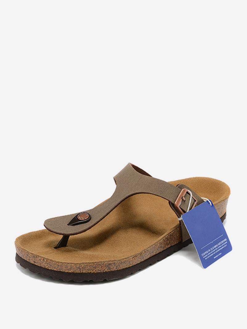 Ανδρικά Σανδάλια Slip-on Slippers Από Δέρμα Αγελάδας Flat Sandals - Καφέ Καφέ