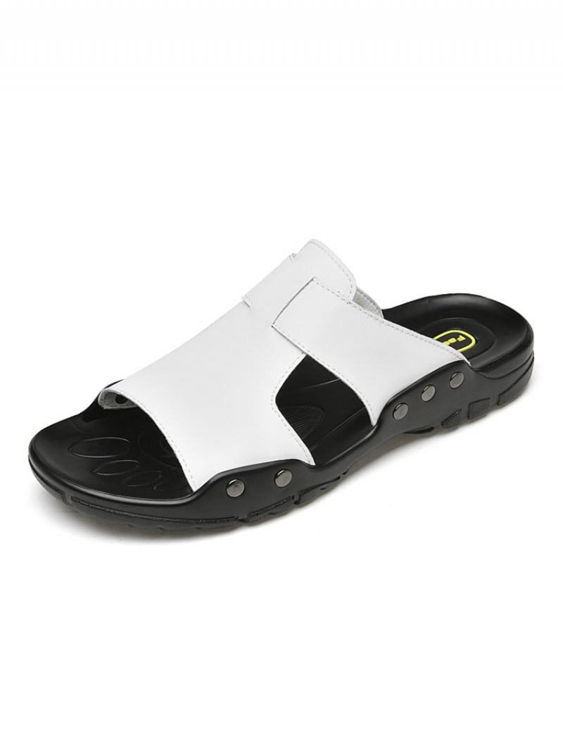 Ανδρικά Σανδάλια Slip-on Σόλα Από Καουτσούκ Δέρμα Αγελάδας - Λευκό