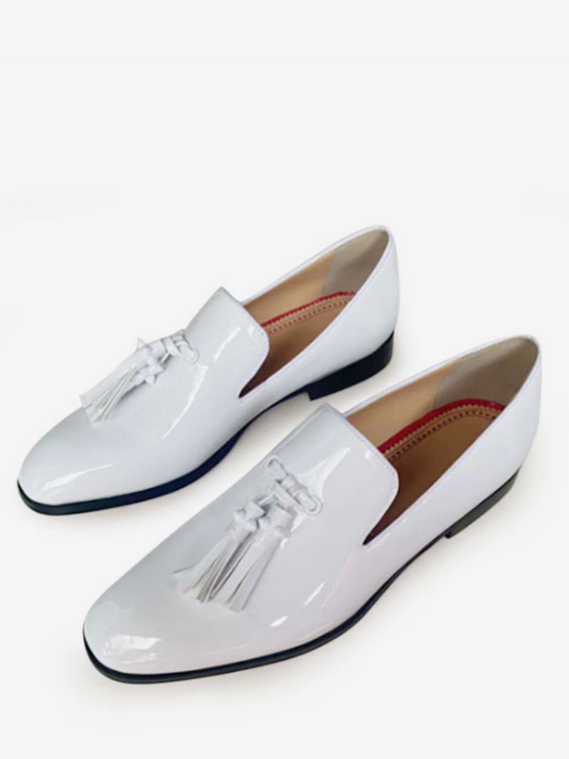 Ανδρικά Φορέματα Loafers Slip-on Tassel Leather Square Toe Prom Party Γαμήλια Παπούτσια - Λευκό