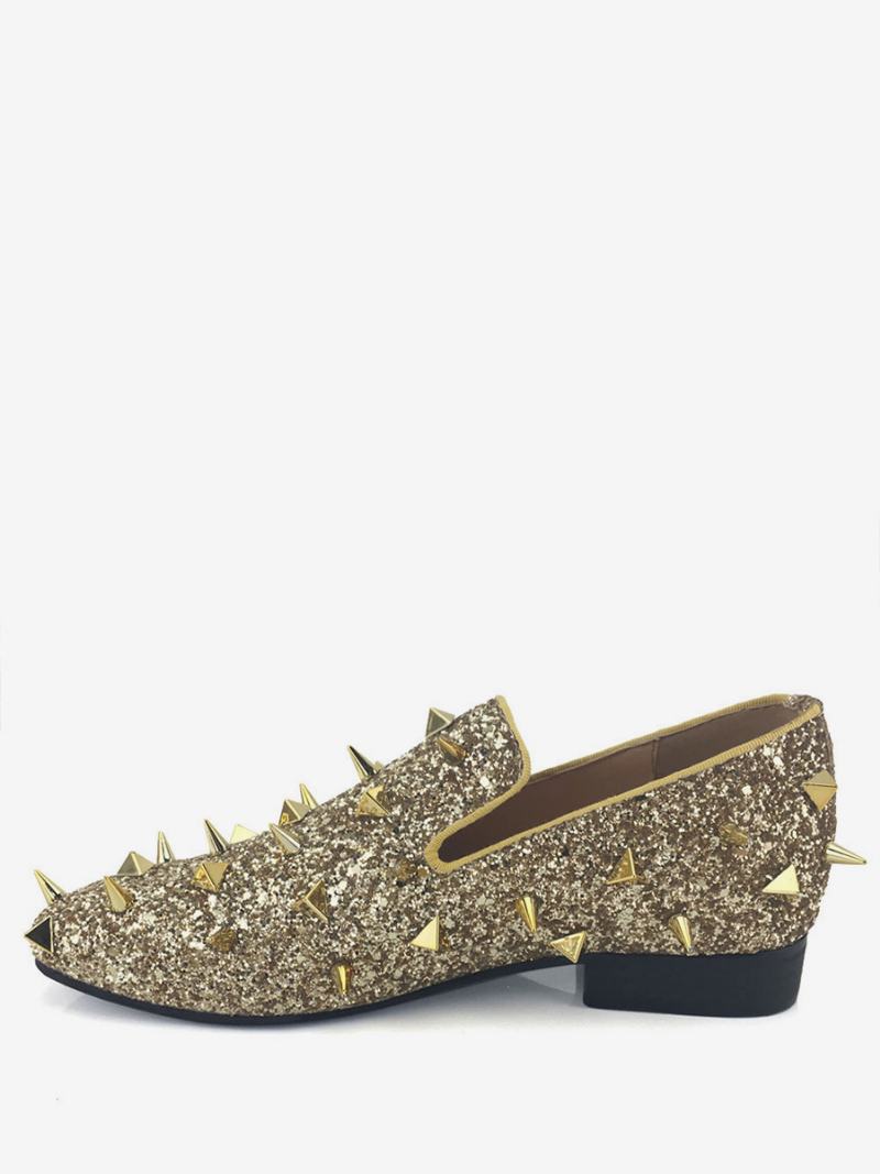 Ανδρικά Χρυσά Glitter Spike Loafers Slip On Φόρεμα Prom Party Γαμήλια Παπούτσια