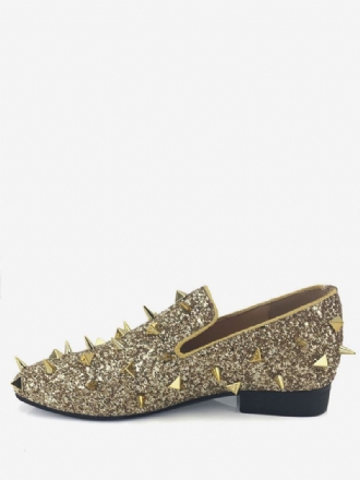 Ανδρικά Χρυσά Glitter Spike Loafers Slip On Φόρεμα Prom Party Γαμήλια Παπούτσια