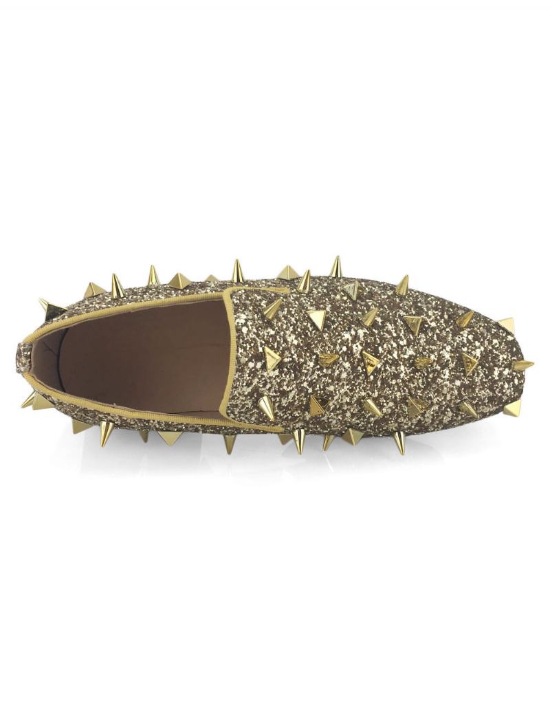 Ανδρικά Χρυσά Glitter Spike Loafers Slip On Φόρεμα Prom Party Γαμήλια Παπούτσια - Κίτρινος