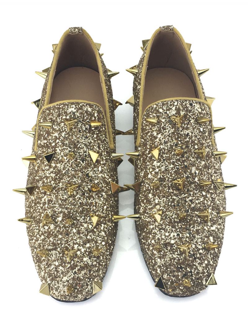 Ανδρικά Χρυσά Glitter Spike Loafers Slip On Φόρεμα Prom Party Γαμήλια Παπούτσια - Κίτρινος