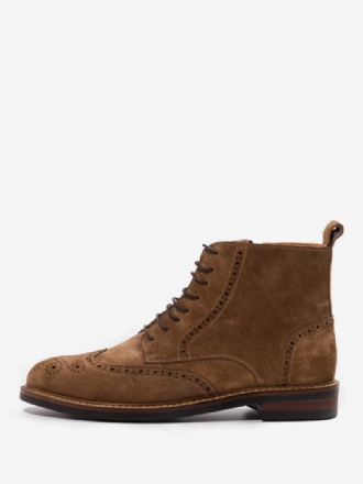 Ανδρικές Martin Work Motorcycle Coffee Brown Suede Δερμάτινες Στρογγυλές Μπότες Combat