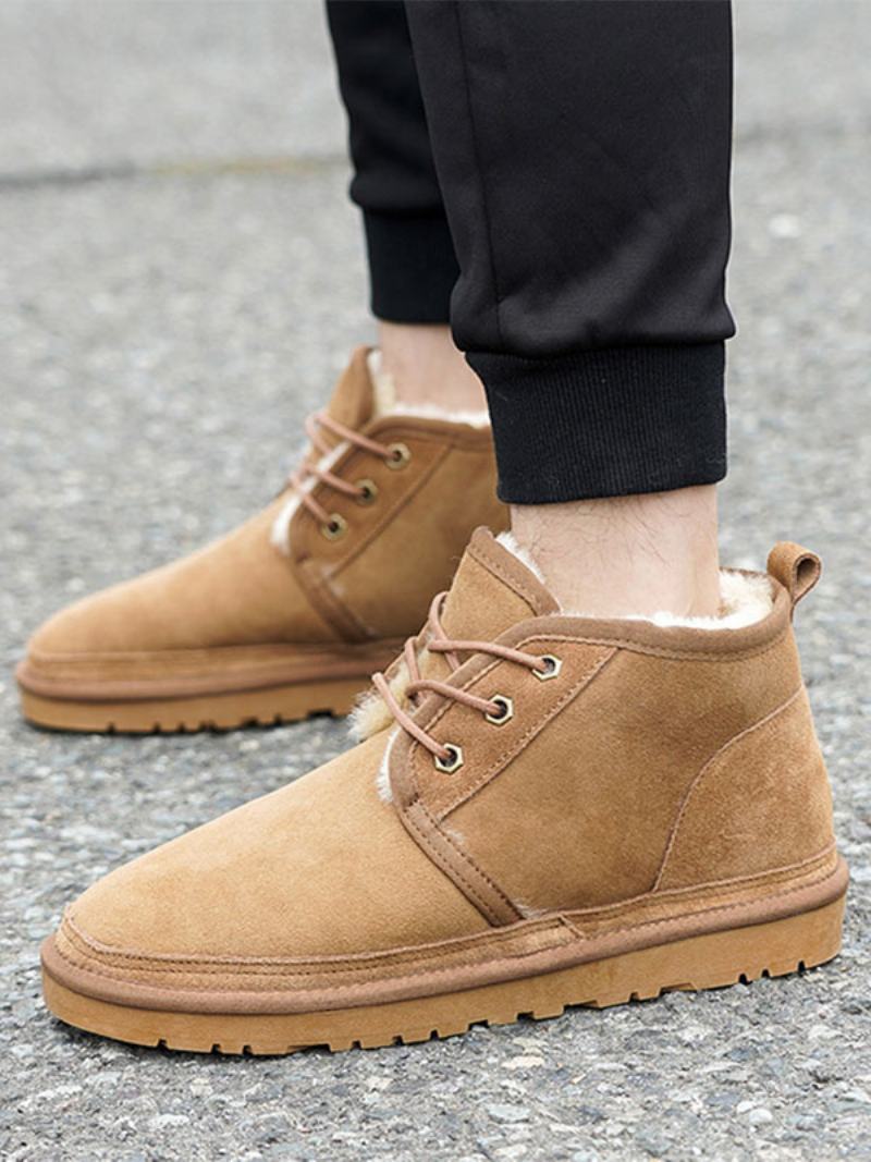 Ανδρικές Καφέ Μπότες Chukka Suede Round Toe Lace Up Winter Μποτες Χιονιού