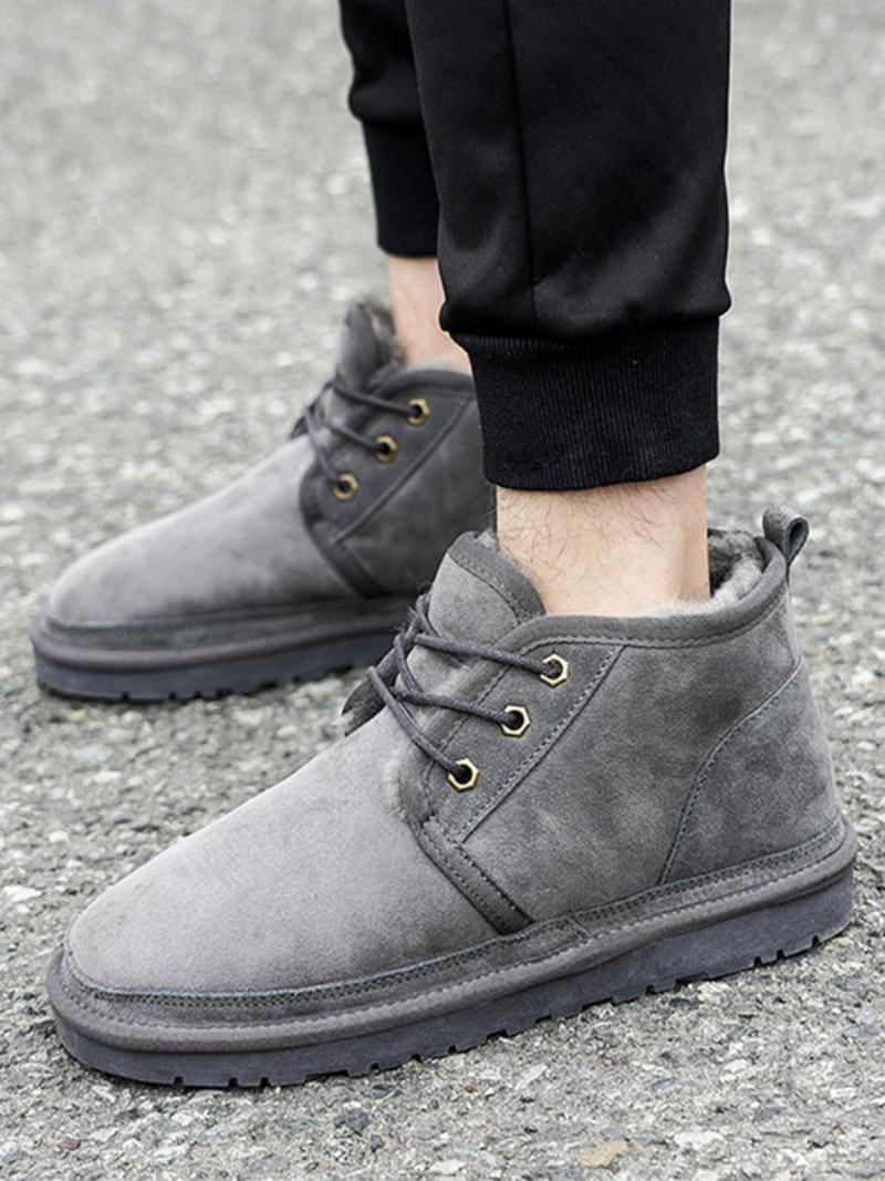 Ανδρικές Καφέ Μπότες Chukka Suede Round Toe Lace Up Winter Μποτες Χιονιού - Βαθύ Γκρι