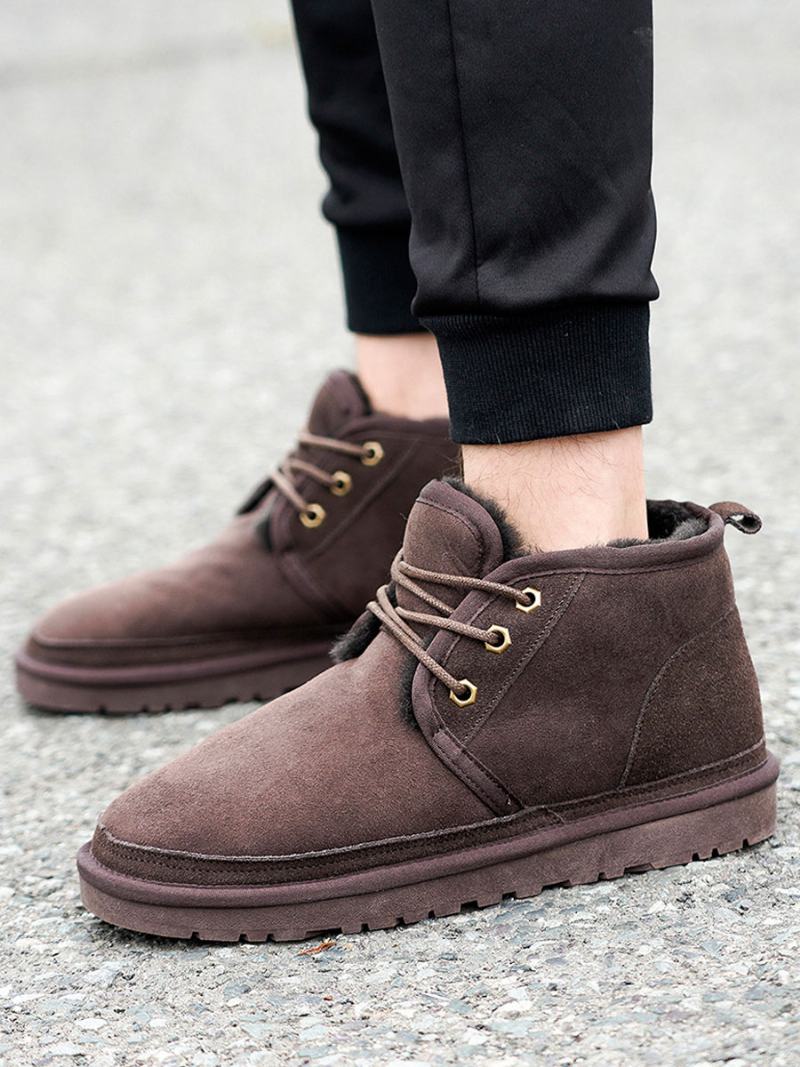 Ανδρικές Καφέ Μπότες Chukka Suede Round Toe Lace Up Winter Μποτες Χιονιού - Σοκολάτα