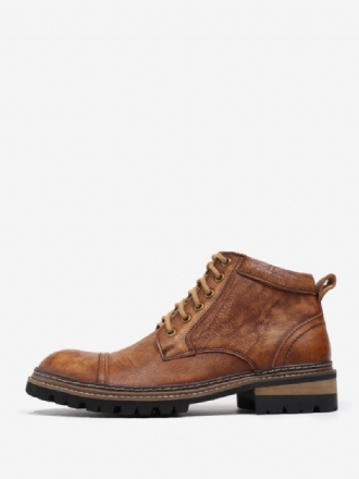 Ανδρικές Μοτοσικλέτες Martin Work Coffee Brown Cowhide Round Toe Combat Boots