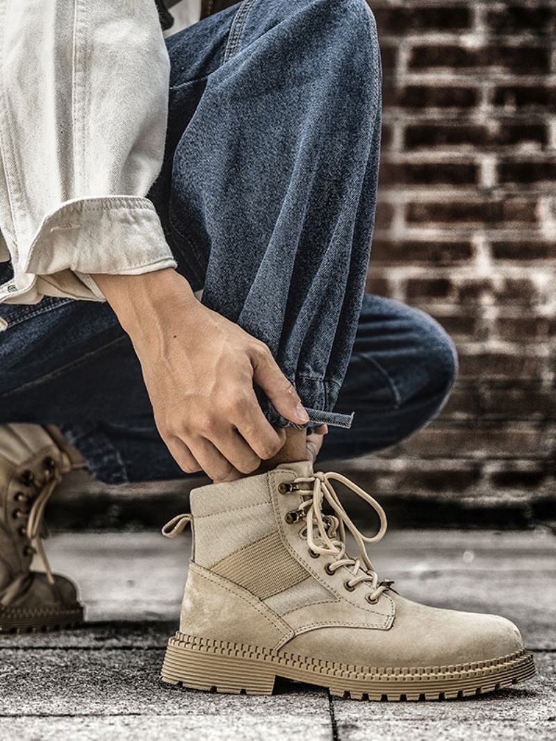 Ανδρικές Μοτοσυκλέτες Combat Lace Up Martin Boots - Ανοιχτό Κίτρινο