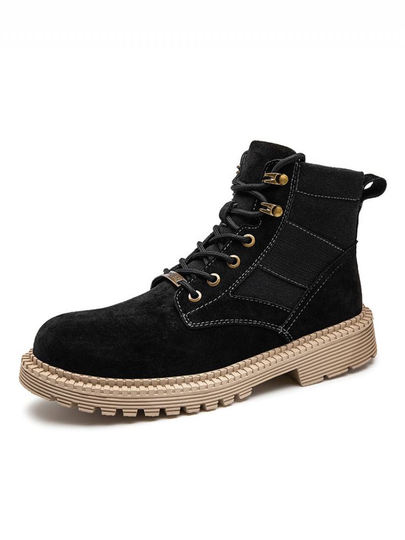 Ανδρικές Μοτοσυκλέτες Combat Lace Up Martin Boots - Μαύρο