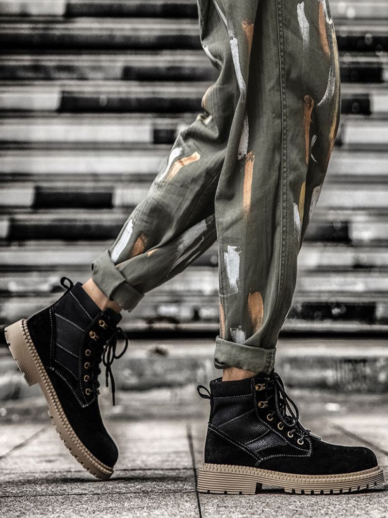 Ανδρικές Μοτοσυκλέτες Combat Lace Up Martin Boots - Μαύρο