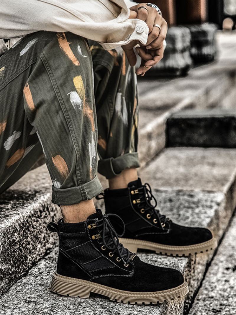 Ανδρικές Μοτοσυκλέτες Combat Lace Up Martin Boots - Μαύρο