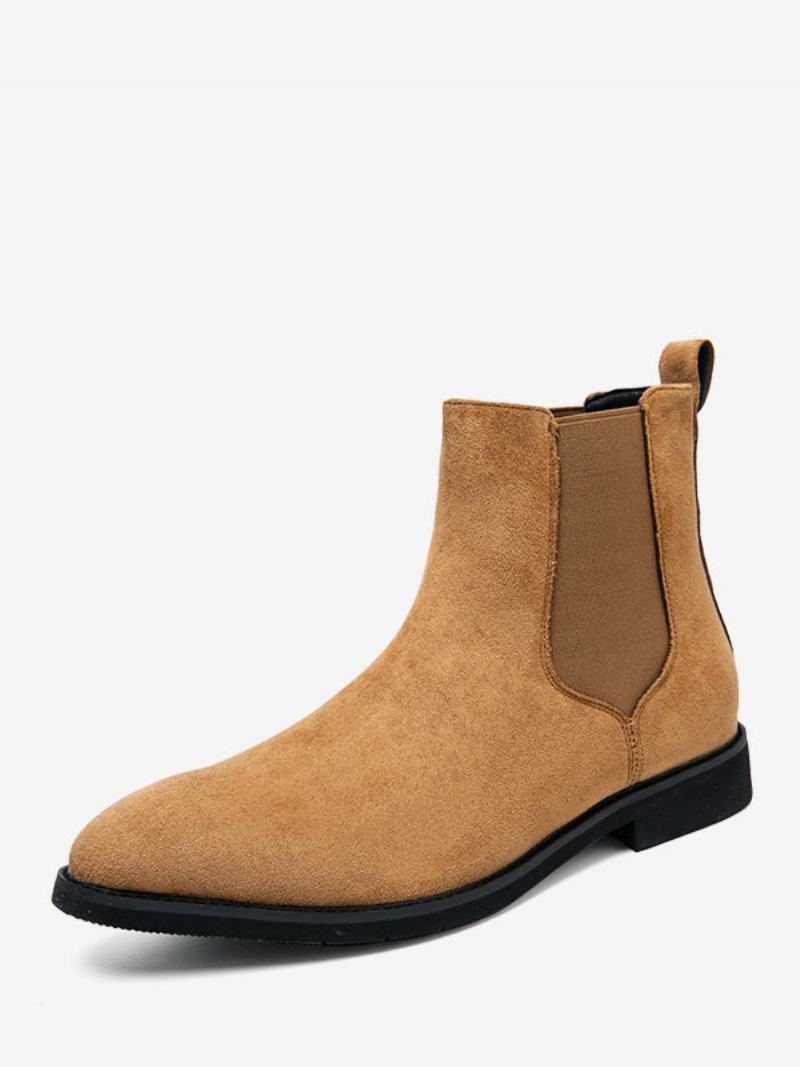 Ανδρικές Μπότες Chelsea Boots Camel Pu Δερμάτινες Με Μυτερή Μύτη