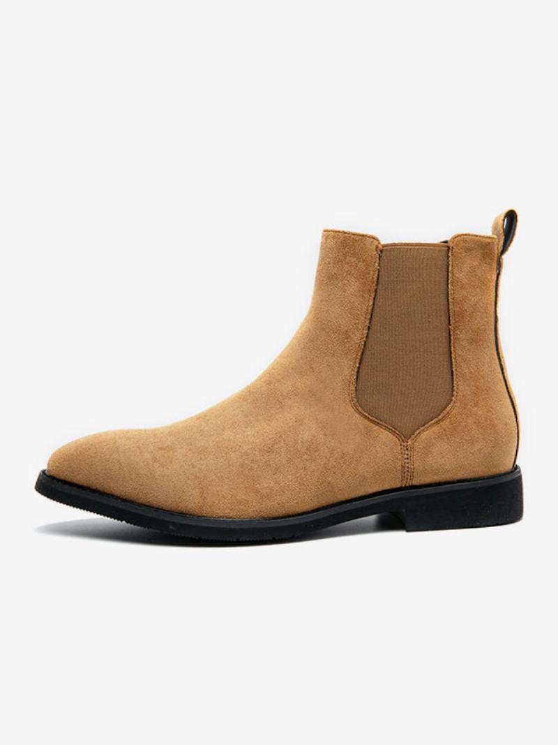 Ανδρικές Μπότες Chelsea Boots Camel Pu Δερμάτινες Με Μυτερή Μύτη - Καμηλό