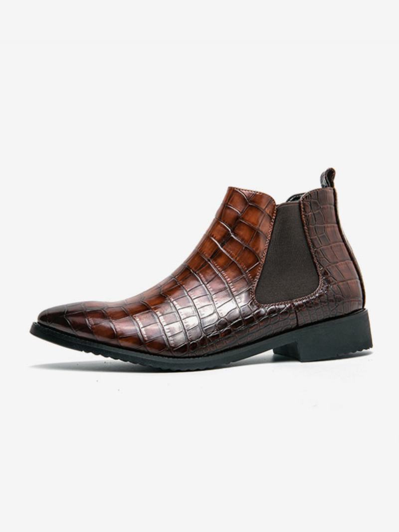 Ανδρικές Μπότες Chelsea Boots Coffee Brown Pu Δερμάτινα Μποτάκια Με Μυτερή Μύτη - Καφέ Καφέ