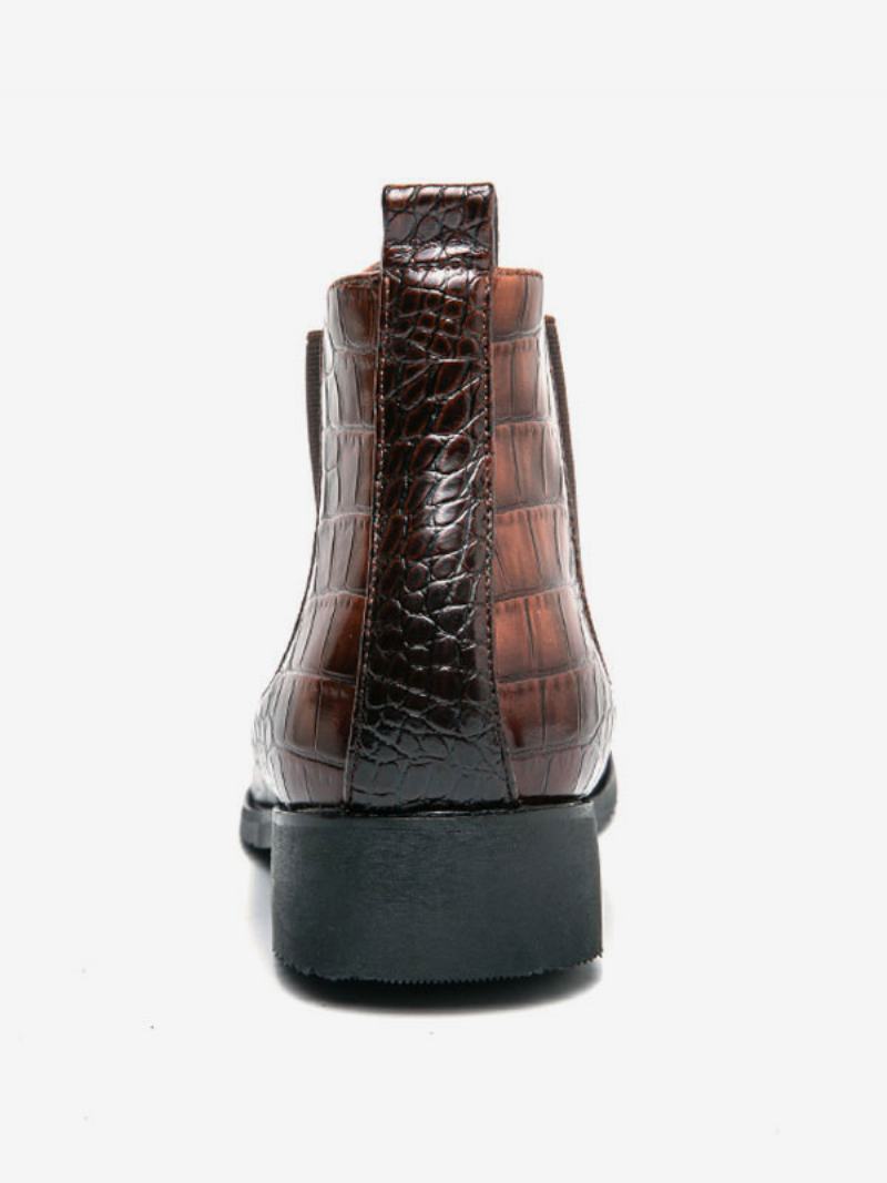 Ανδρικές Μπότες Chelsea Boots Coffee Brown Pu Δερμάτινα Μποτάκια Με Μυτερή Μύτη - Καφέ Καφέ