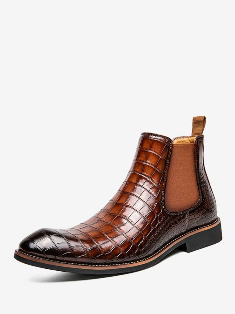 Ανδρικές Μπότες Chelsea Boots Coffee Brown Pu Δερμάτινο Μυτερό Μύτη