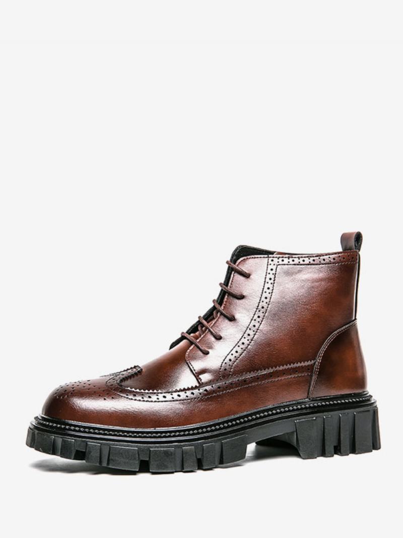 Ανδρικές Μπότες Chelsea Boots Coffee Brown Pu Δερμάτινο Στρογγυλό Δάχτυλο - Καφέ Καφέ