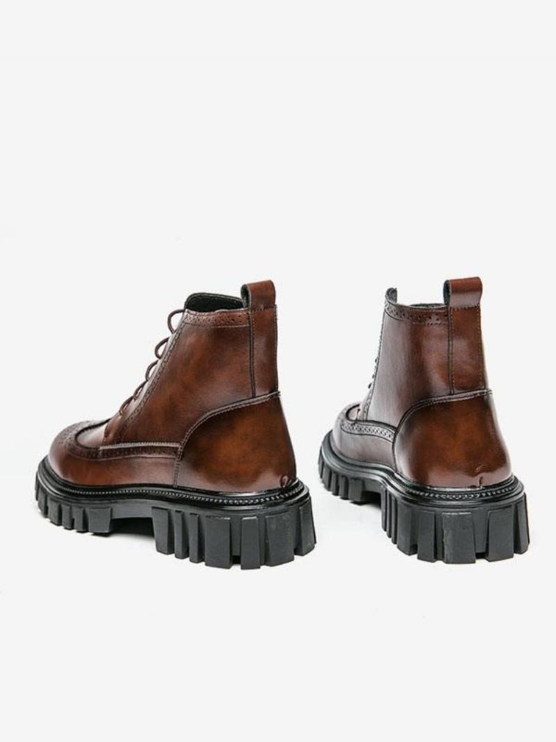 Ανδρικές Μπότες Chelsea Boots Coffee Brown Pu Δερμάτινο Στρογγυλό Δάχτυλο - Καφέ Καφέ