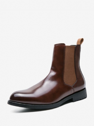 Ανδρικές Μπότες Chelsea Boots Coffee Brown Pu Δερμάτινο Στρογγυλό Δάχτυλο