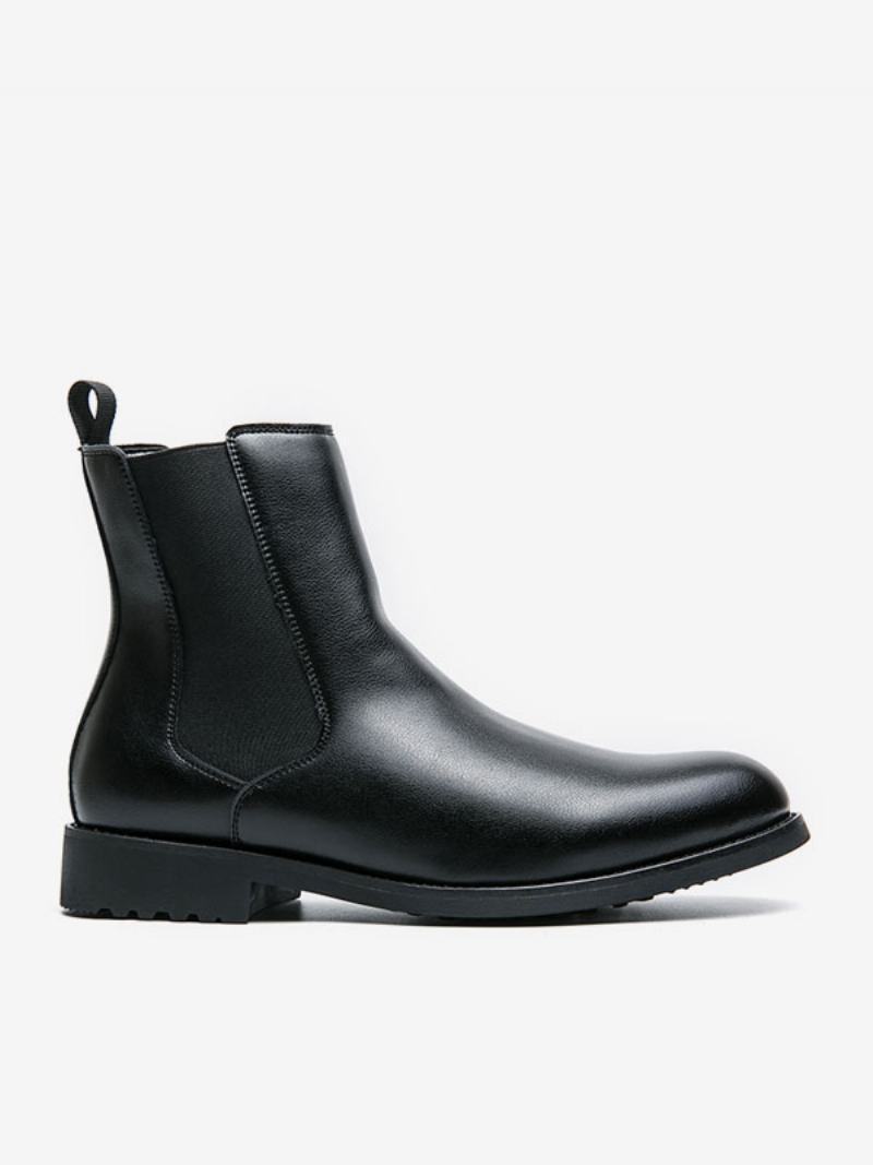 Ανδρικές Μπότες Chelsea Boots Coffee Brown Pu Δερμάτινο Στρογγυλό Δάχτυλο - Μαύρο