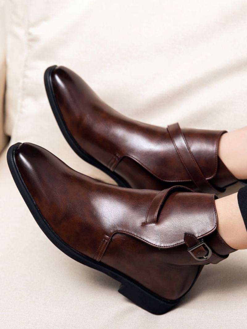 Ανδρικές Μπότες Chelsea Boots Pu Δερμάτινες Jodhpur Πόρπη - Καφέ Καφέ