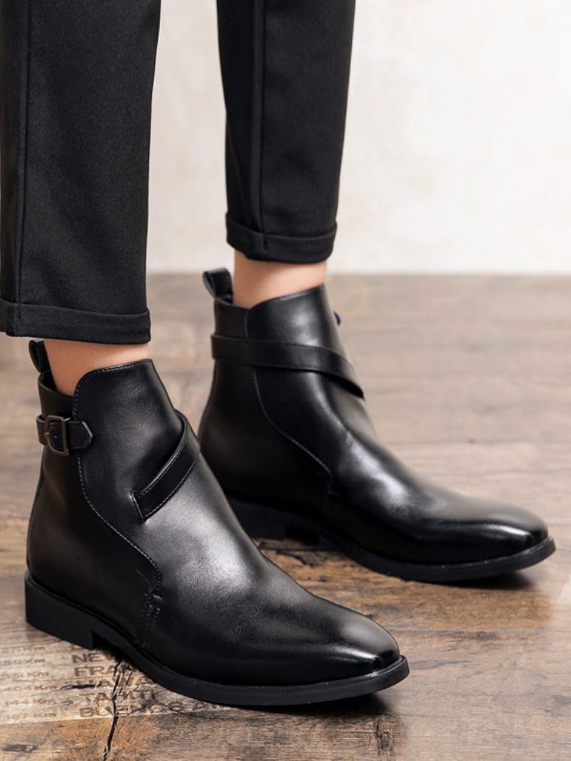 Ανδρικές Μπότες Chelsea Boots Pu Δερμάτινες Jodhpur Πόρπη - Μαύρο