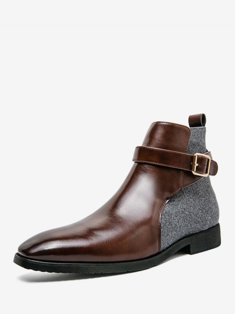 Ανδρικές Μπότες Chelsea Boots Pu Δερμάτινες Στρογγυλές Αγκράφες