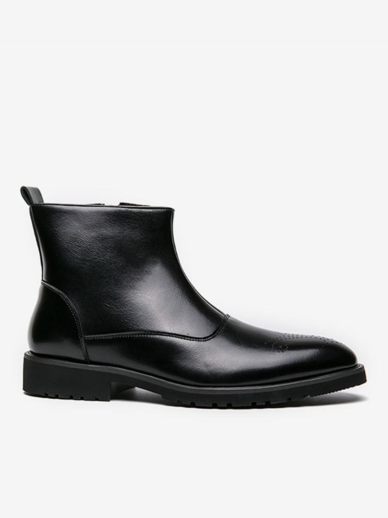 Ανδρικές Μπότες Chelsea Boots Pu Δερμάτινες Στρογγυλές Μύτης - Μαύρο