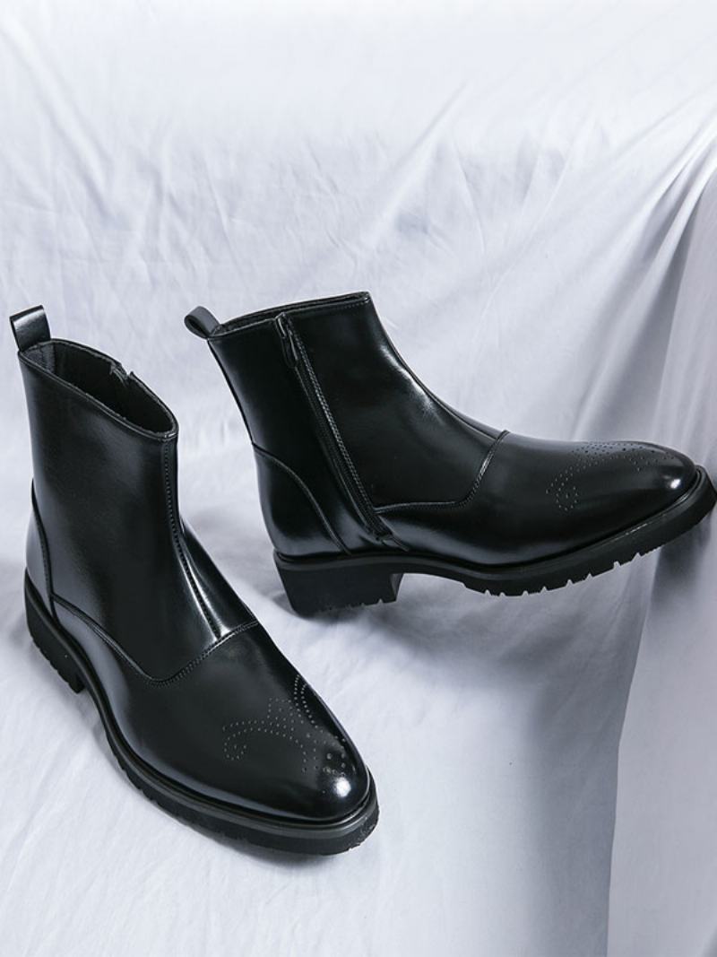 Ανδρικές Μπότες Chelsea Boots Pu Δερμάτινες Στρογγυλές Μύτης - Μαύρο