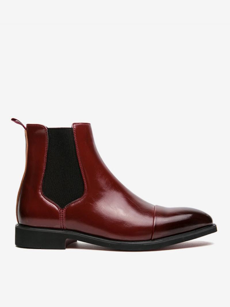 Ανδρικές Μπότες Chelsea Boots Pu Δερμάτινες Στρογγυλές Μύτης - Κόκκινο