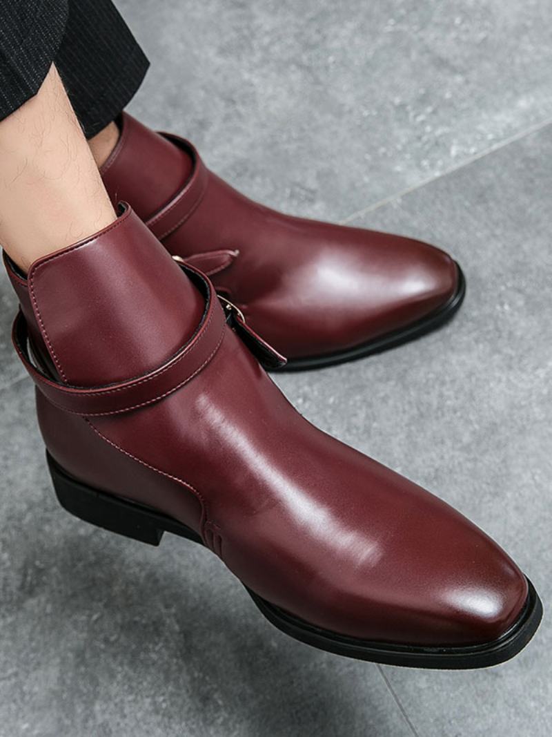 Ανδρικές Μπότες Chelsea Boots Pu Δερμάτινες Στρογγυλές Μύτης - Κόκκινο