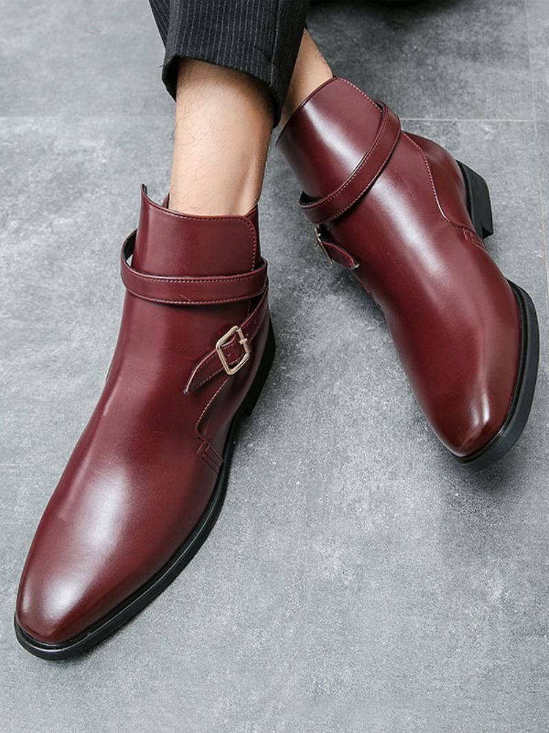 Ανδρικές Μπότες Chelsea Boots Pu Δερμάτινες Στρογγυλές Μύτης - Κόκκινο