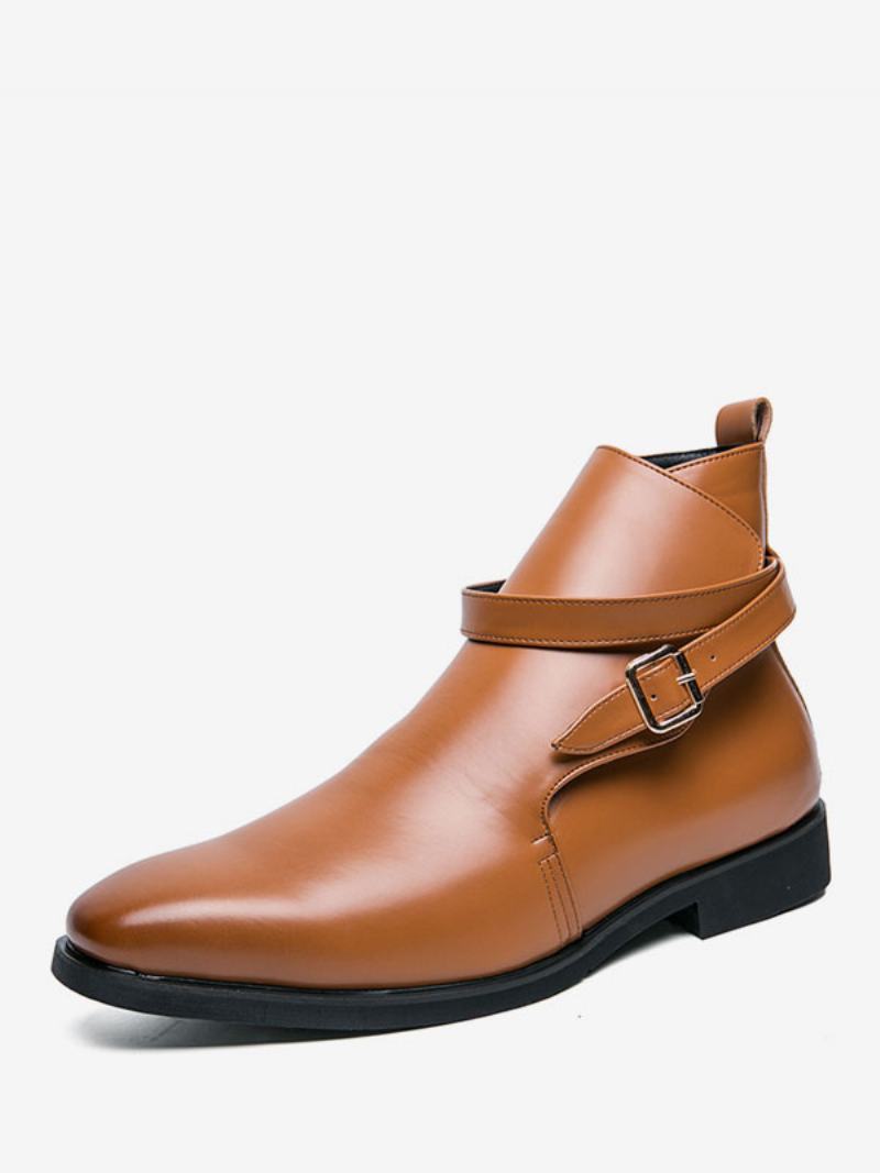 Ανδρικές Μπότες Chelsea Boots Pu Δερμάτινες Στρογγυλές Μύτης - Καφέ Καφέ