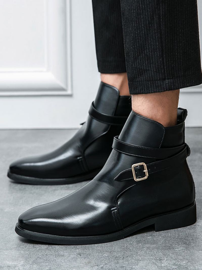 Ανδρικές Μπότες Chelsea Boots Pu Δερμάτινες Στρογγυλές Μύτης - Μαύρο