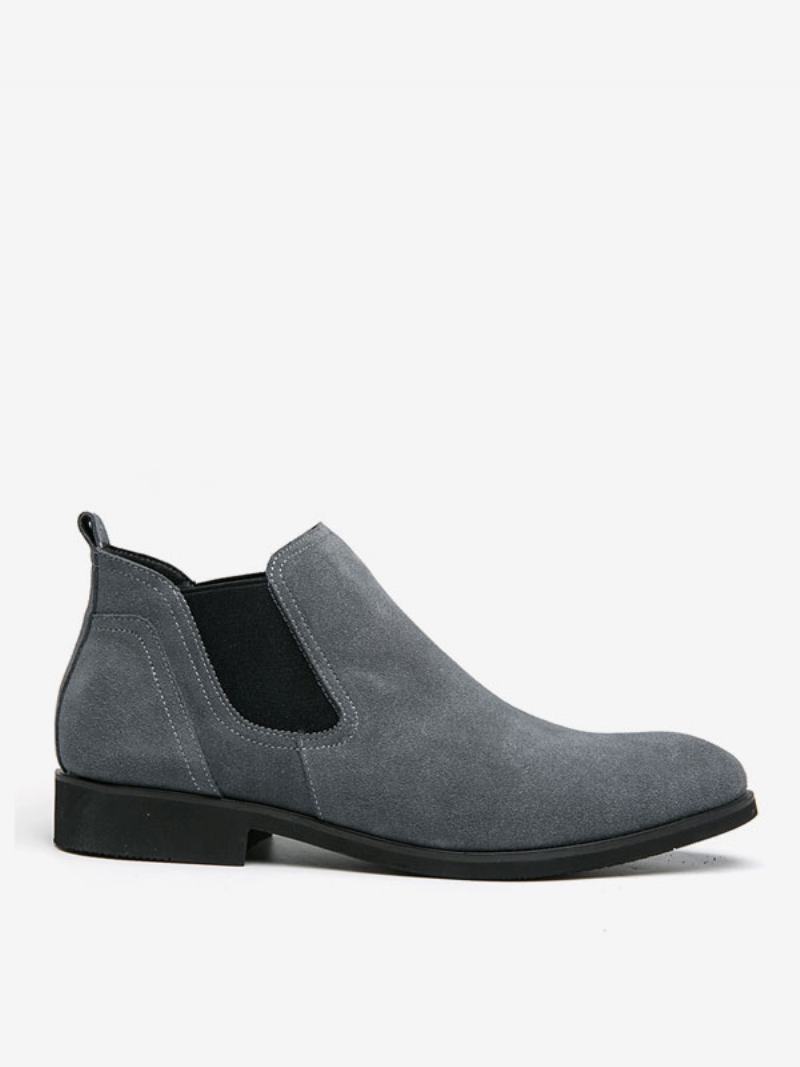 Ανδρικές Μπότες Chelsea Boots Γκρι Pu Δερμάτινο Στρογγυλό Δάχτυλο - Γκρι