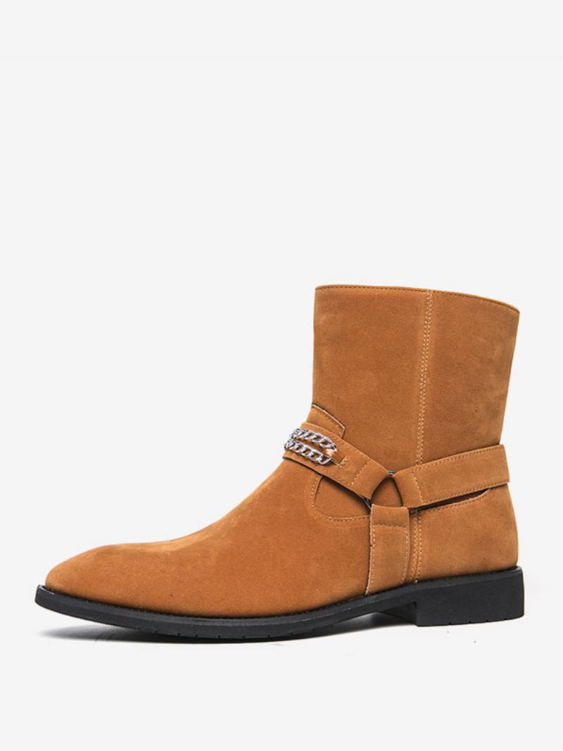 Ανδρικές Μπότες Chelsea Boots Δερμάτινο Σουέτ Στρογγυλή Μύτη - Καφέ Καφέ