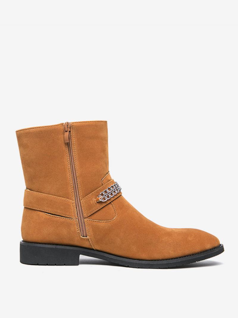 Ανδρικές Μπότες Chelsea Boots Δερμάτινο Σουέτ Στρογγυλή Μύτη - Καφέ Καφέ