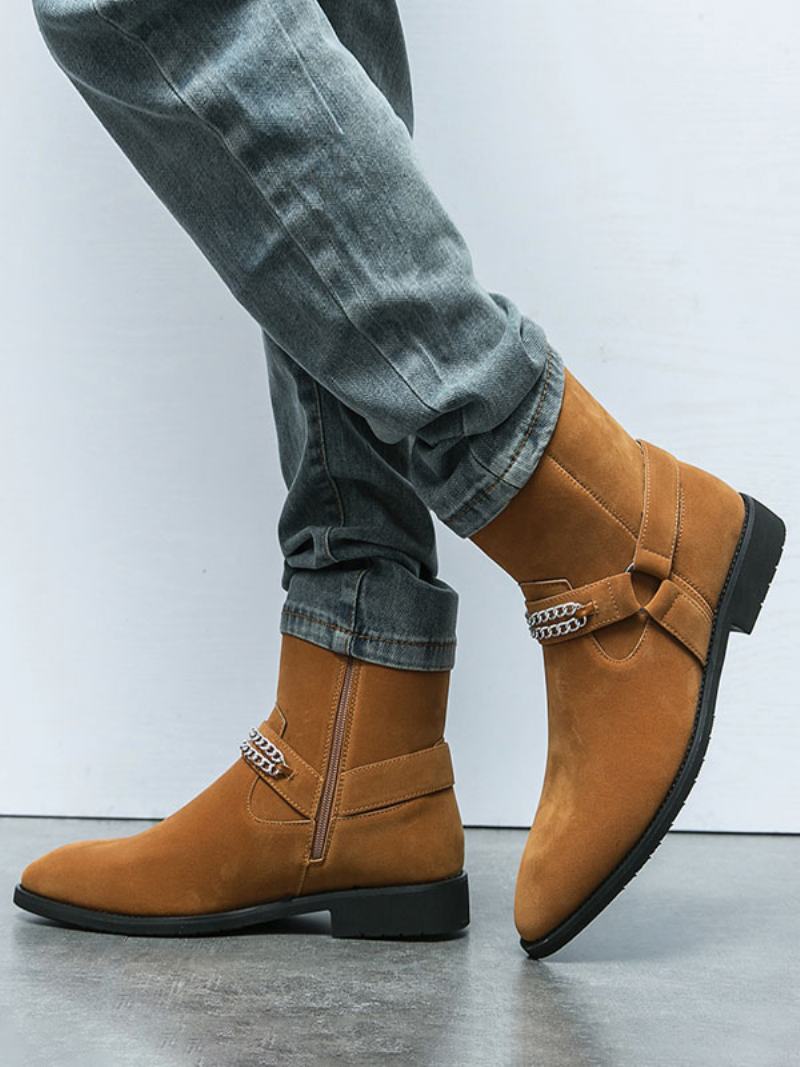 Ανδρικές Μπότες Chelsea Boots Δερμάτινο Σουέτ Στρογγυλή Μύτη - Καφέ Καφέ