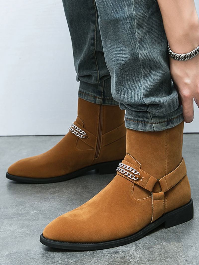 Ανδρικές Μπότες Chelsea Boots Δερμάτινο Σουέτ Στρογγυλή Μύτη - Καφέ Καφέ