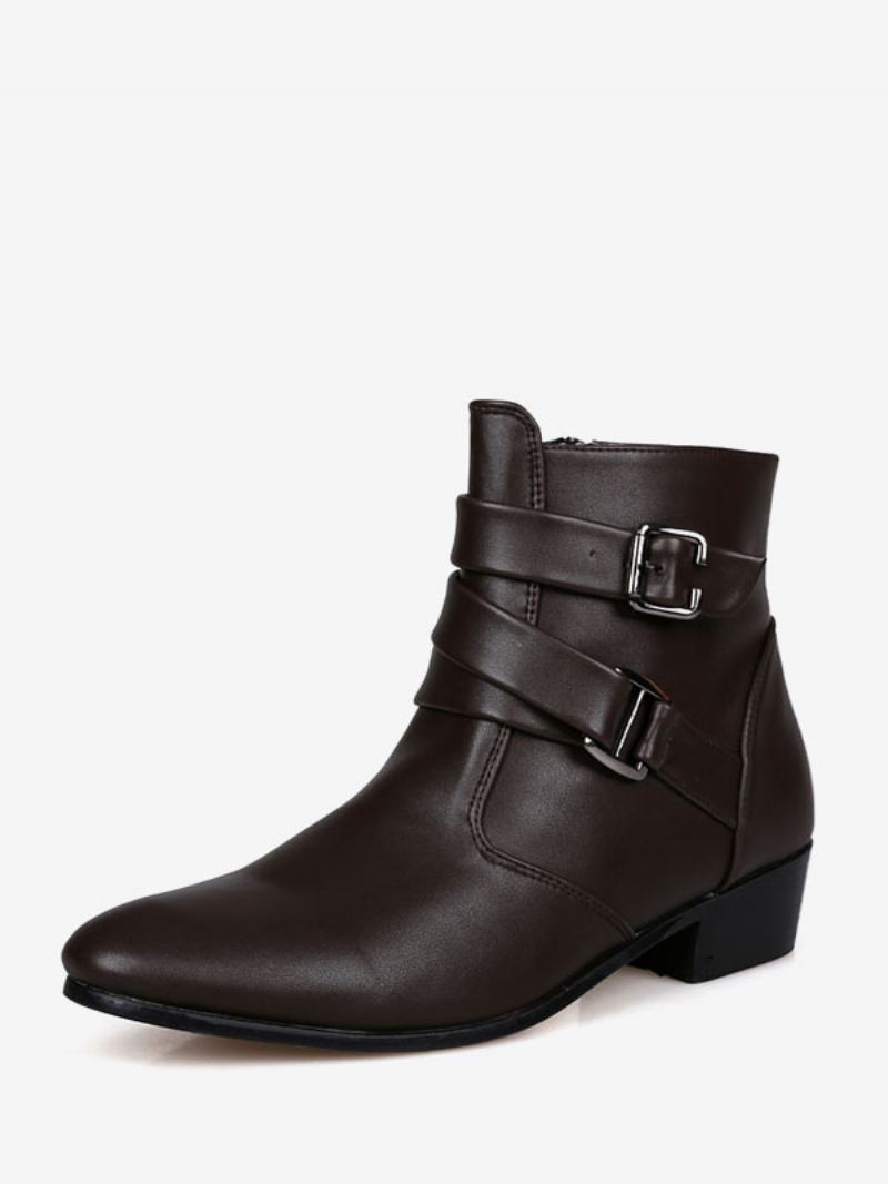 Ανδρικές Μπότες Chelsea Boots Λευκές Pu Δερμάτινες Jodhpur Μποτάκια - Καφέ Καφέ